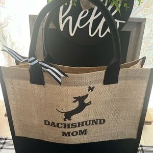 Dachshund Mom new natural jute tote bag